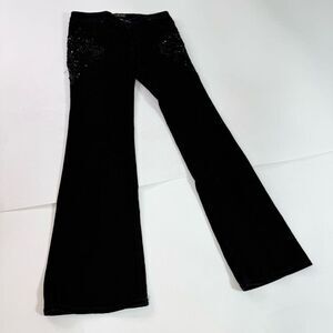 Cache Jeans Womens 8 Black Boot Cut Flare Beaded Sequins Embellished Dark Denim